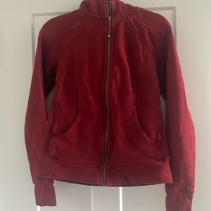 Dark red Lululemon Scuba hoodie.
